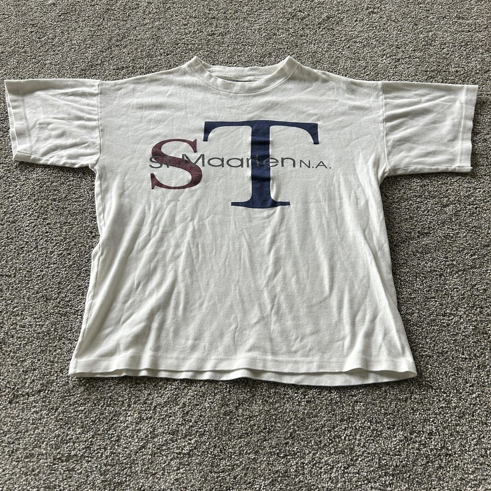 Vintage St. Maarten N.A. Shirt Mens XL White Travel Tee T-Shirt Super T's